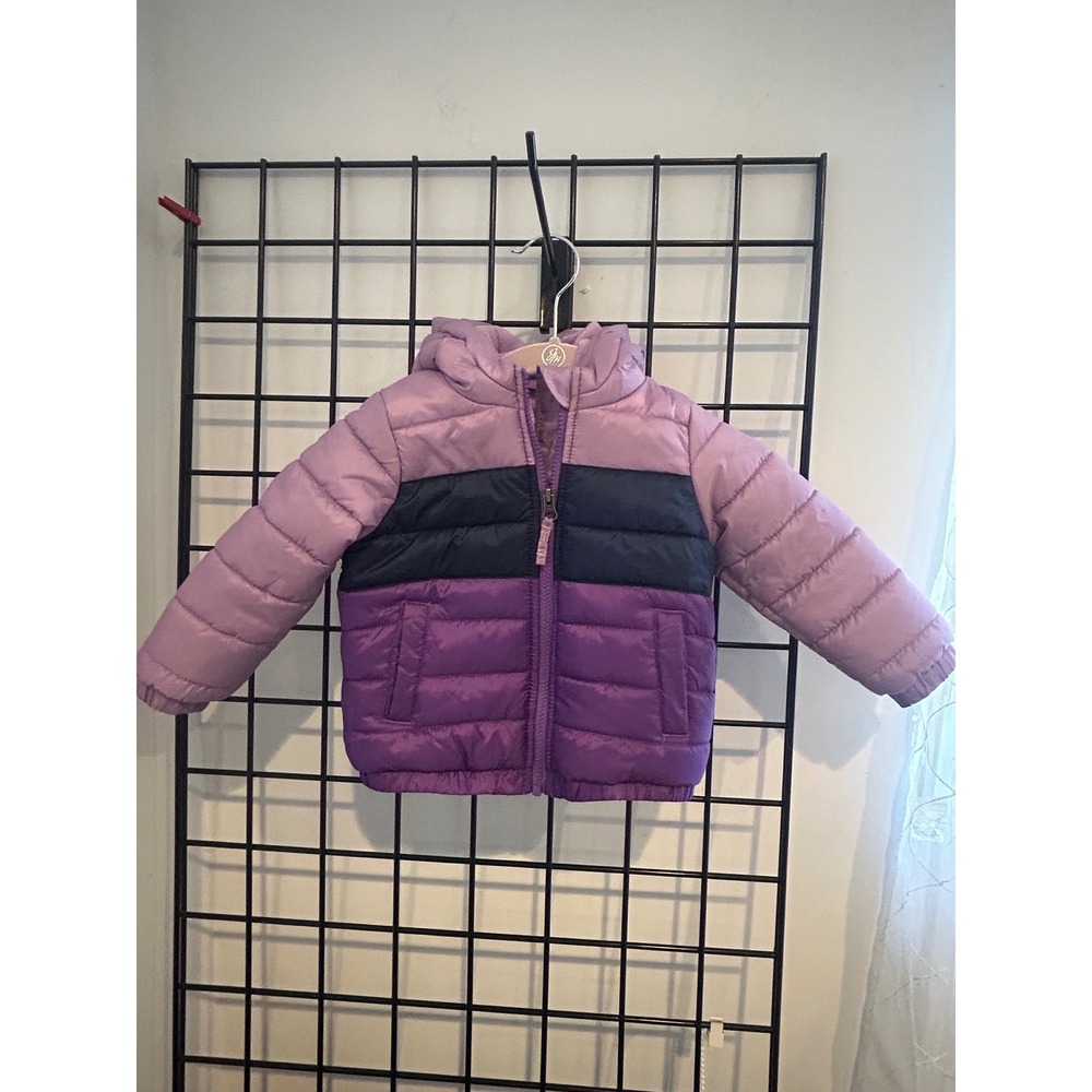 Falls Creek Kids Purple Colorblock Hooded Puffer Jacket Size 2T‎ Fleece Lined